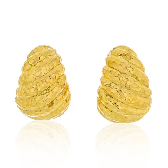 David Webb Platinum & 18K Yellow Gold Jumbo Shrimp Hammered Clip On Earrings - Picture 1 of 4